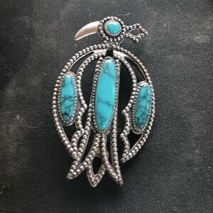 Vintage Thunderbird silvertone and faux turquoise  pin/pendant combo